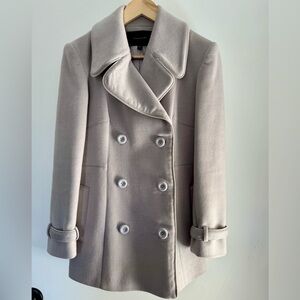 Wool Peacoat Double Breasted Taupe Gray Minimalist Coat – Tahari
